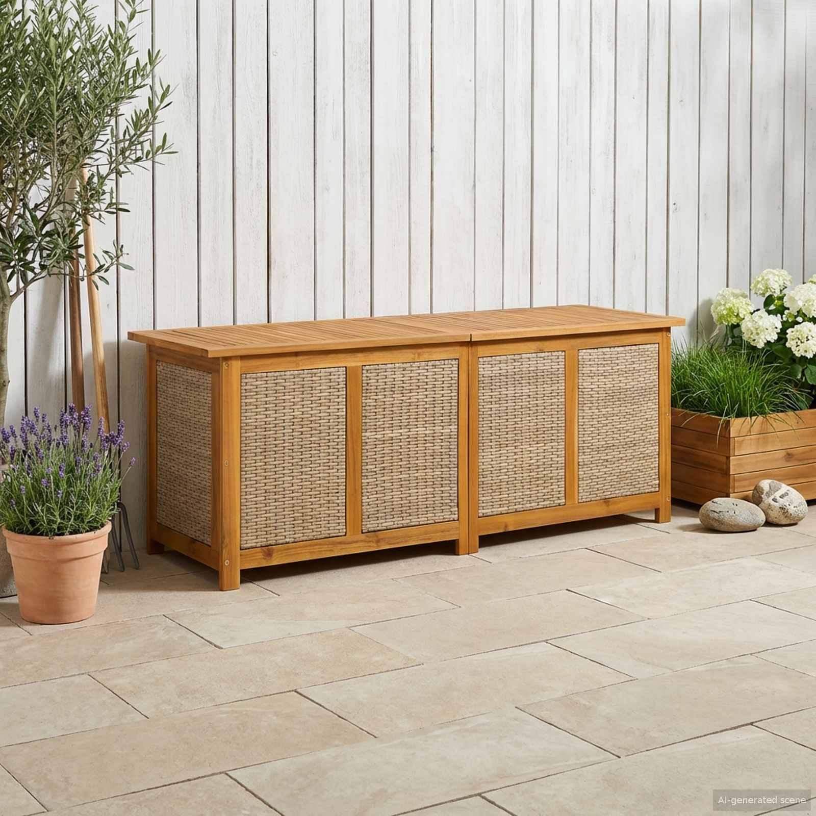 vidaXL Tuinopslagdoos 185 L Massief Acaciahout 60 x 50 x 56 cm Zwart