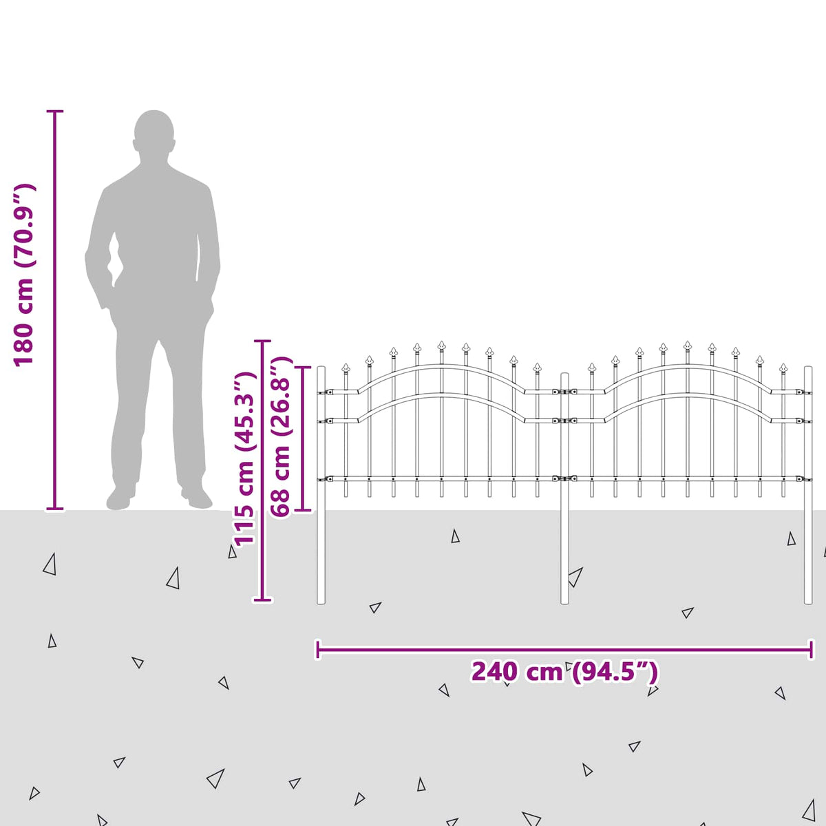 vidaXL Tuinhek met spijlpunten 115 cm gepoedercoat staal zwart