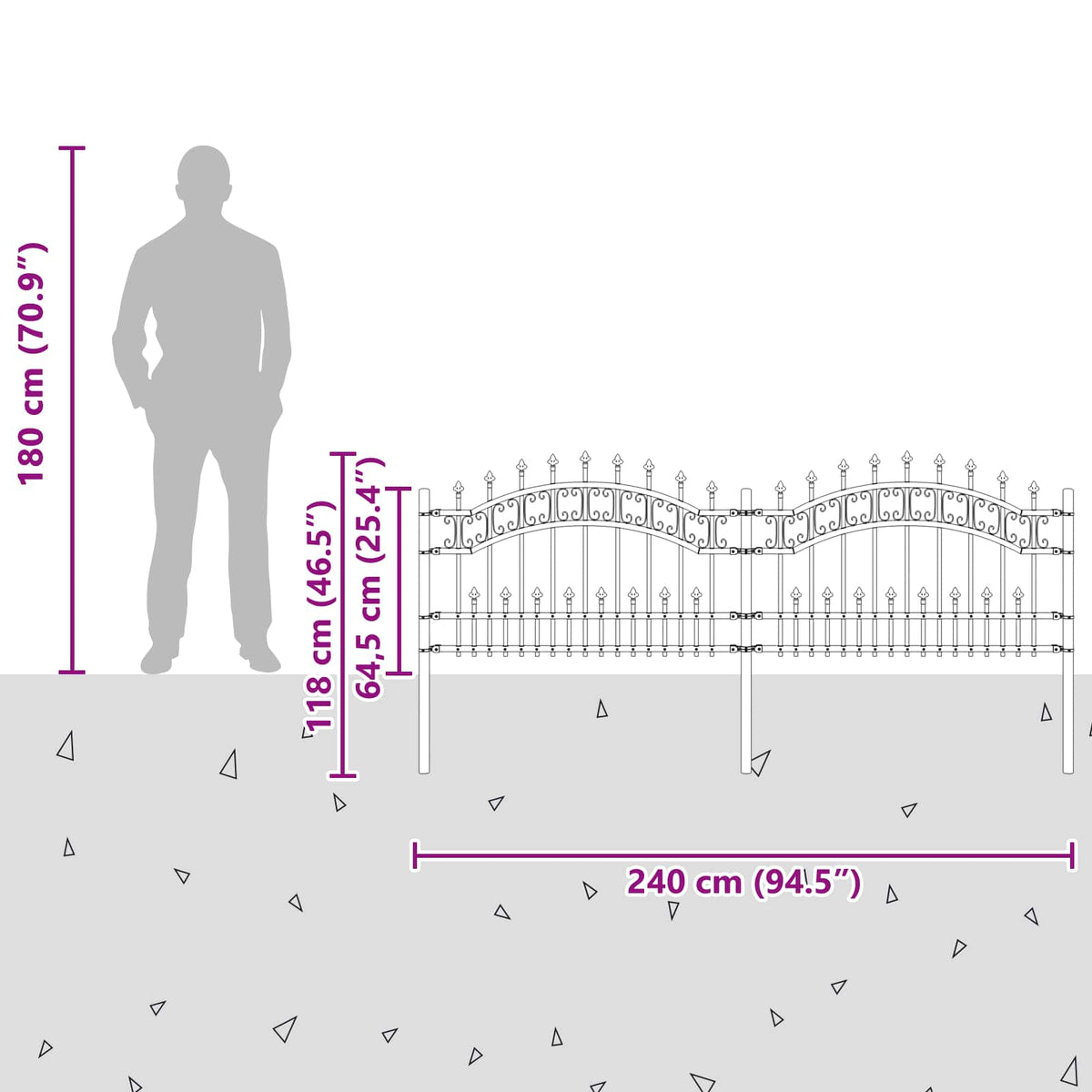 vidaXL Tuinhek met spijlpunten 222 cm gepoedercoat staal zwart