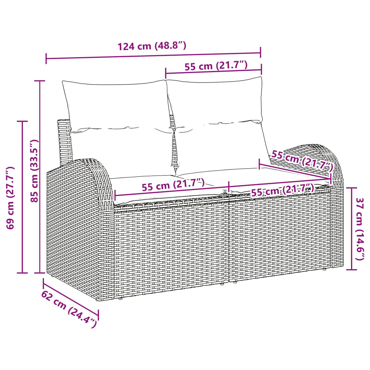 vidaXL Tuinbank Bruin 124 x 62 x 85 cm poly rattan