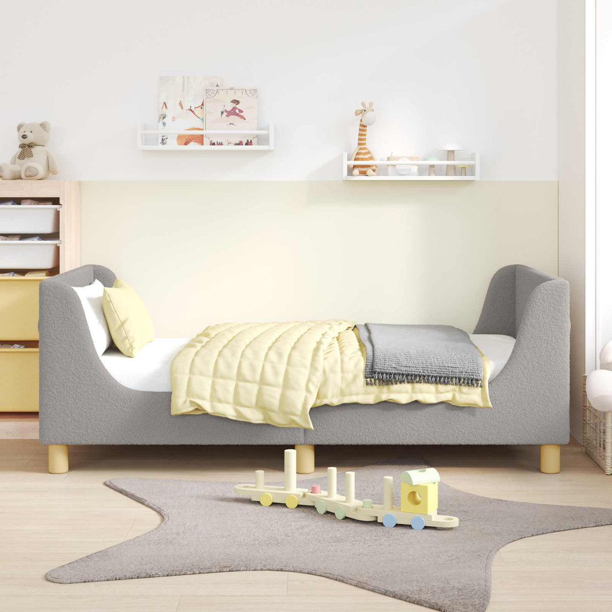 vidaXL Peuterbedframe met hoofdbord Crème 70 x 140 cm Schapenstof