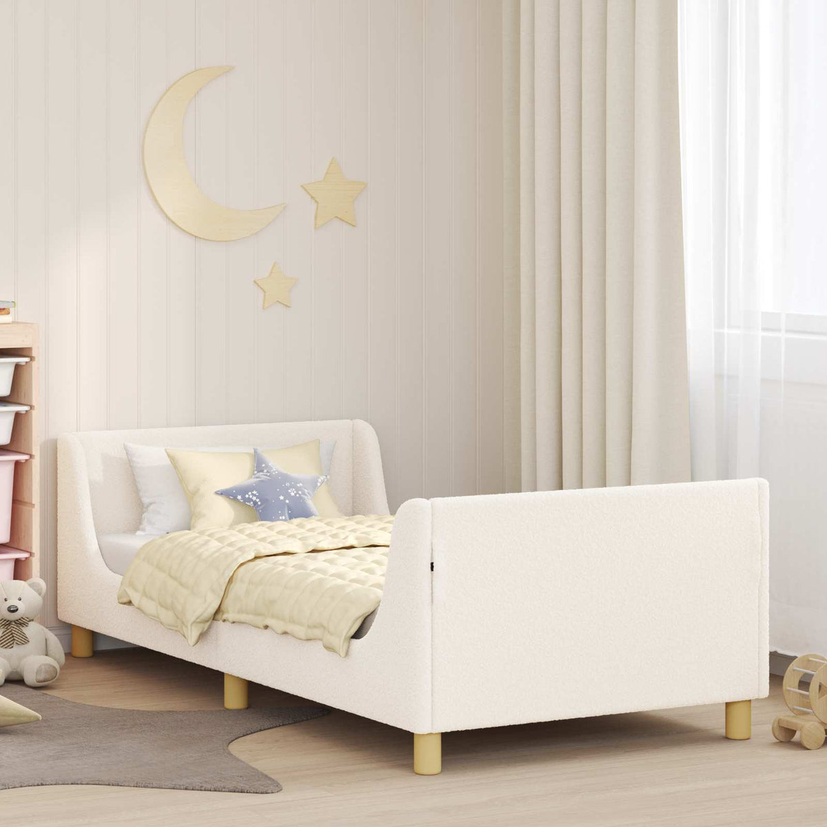 vidaXL Peuterbedframe met hoofdbord Crème 70 x 140 cm Schapenstof