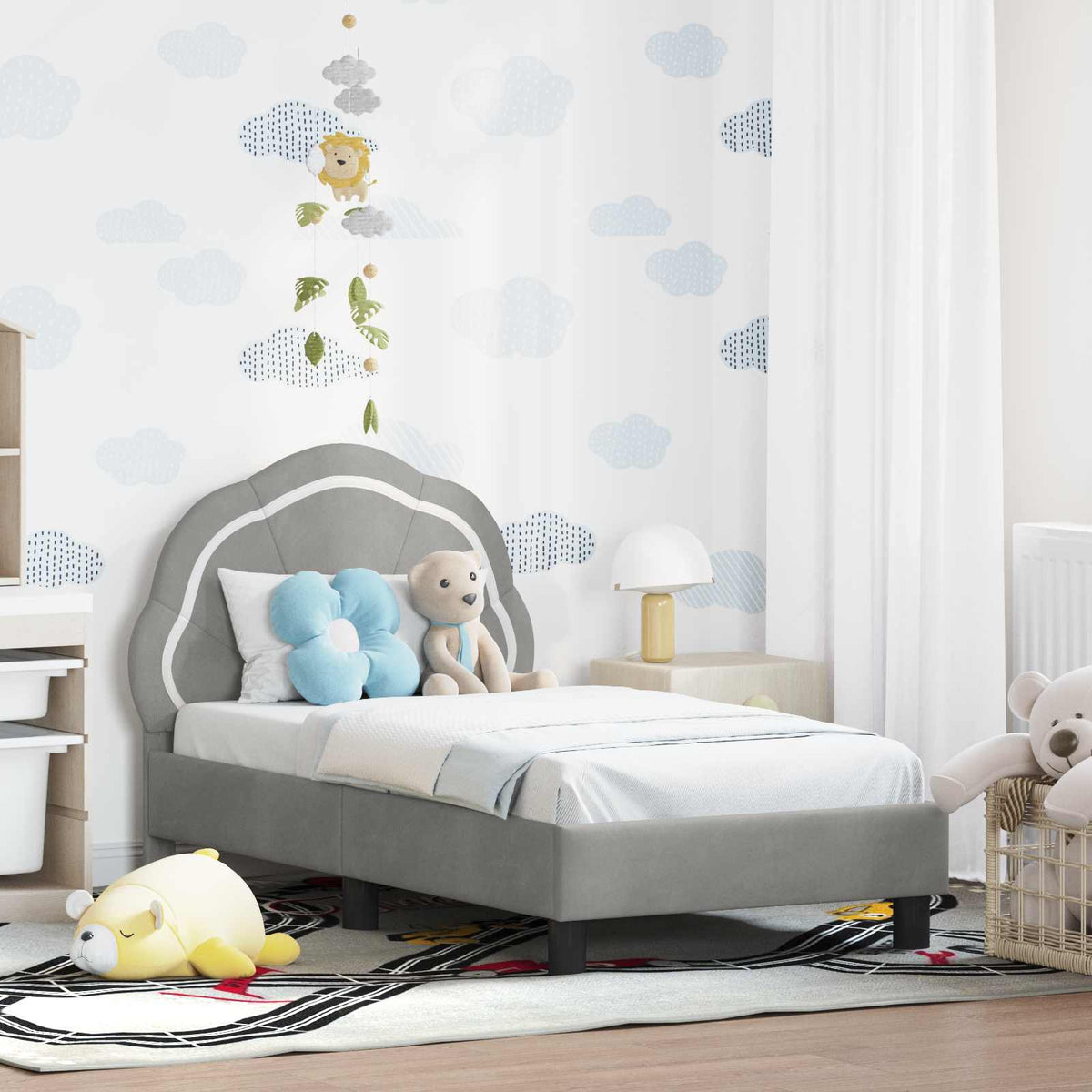 vidaXL Peuterbedframe met hoofdbord Donkergrijs 70 x 140 cm Fluweel