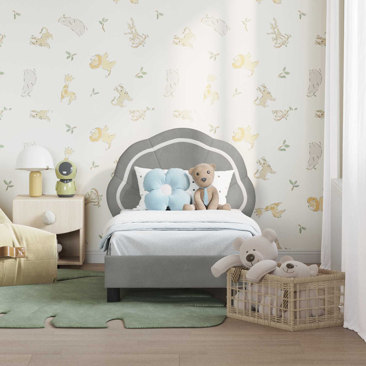 vidaXL Peuterbedframe met hoofdbord Donkergrijs 70 x 140 cm Fluweel