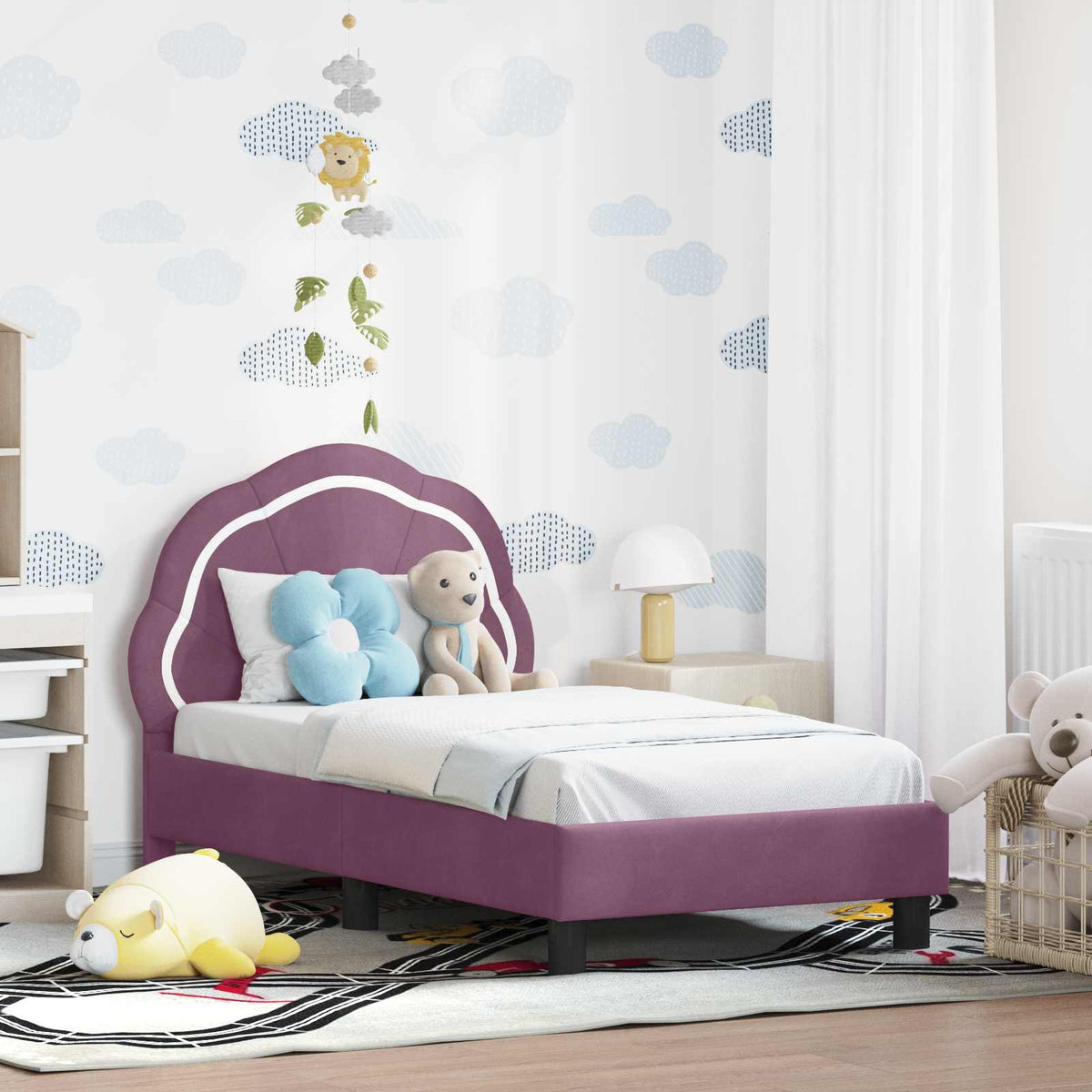 vidaXL Peuterbedframe met hoofdbord Donkergrijs 70 x 140 cm Fluweel