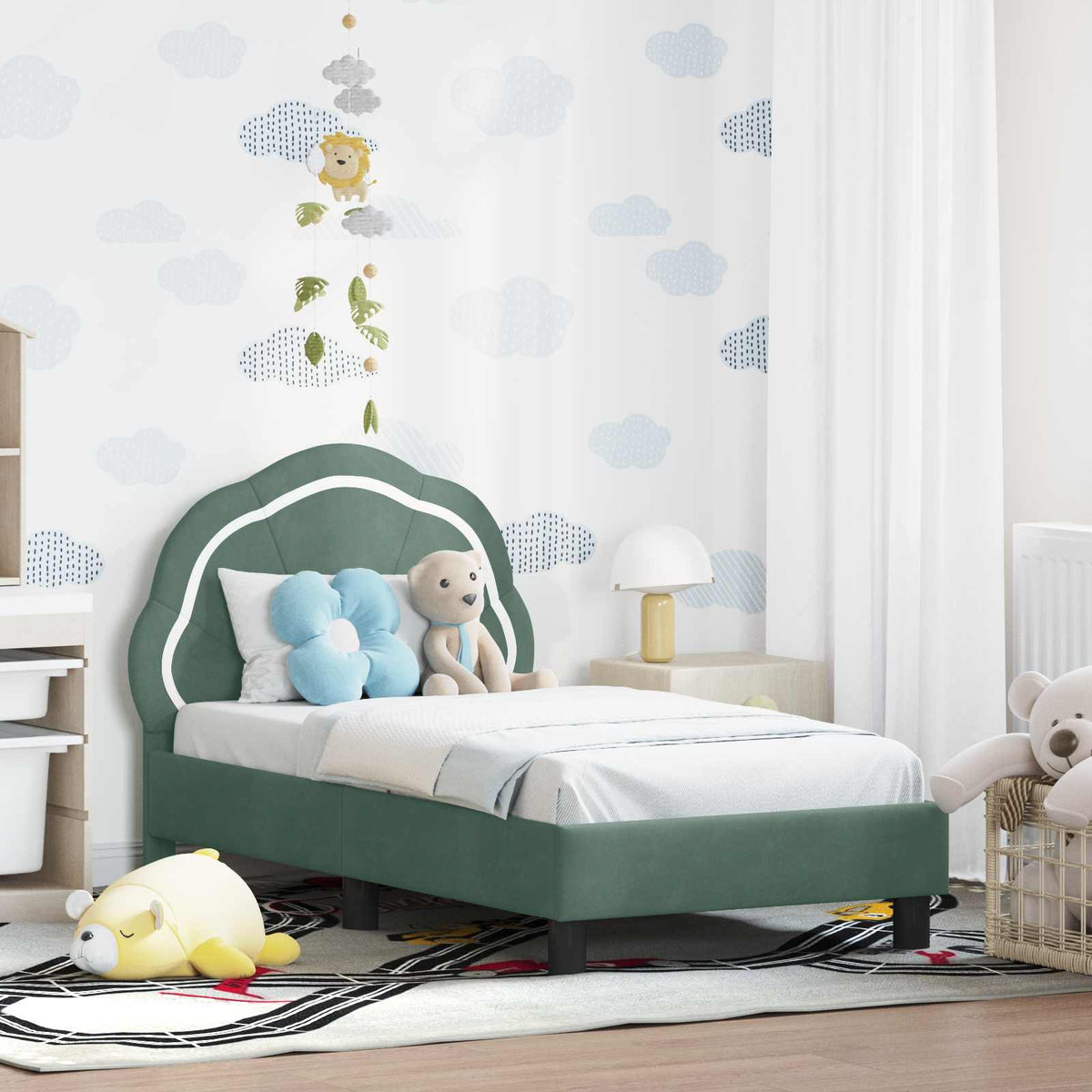 vidaXL Peuterbedframe met hoofdbord Donkergrijs 70 x 140 cm Fluweel
