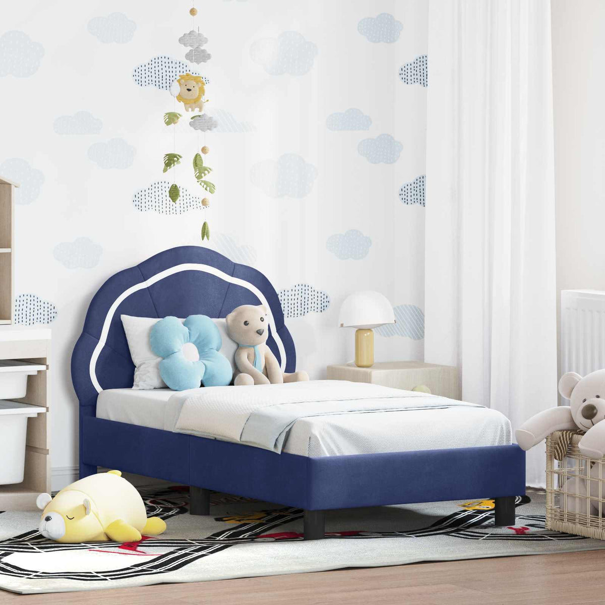 vidaXL Peuterbedframe met hoofdbord Donkergrijs 70 x 140 cm Fluweel