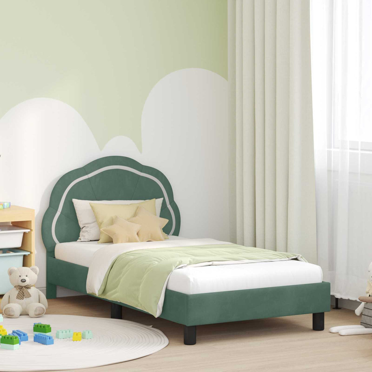 vidaXL Peuterbedframe met hoofdbord Donkergrijs 70 x 140 cm Fluweel