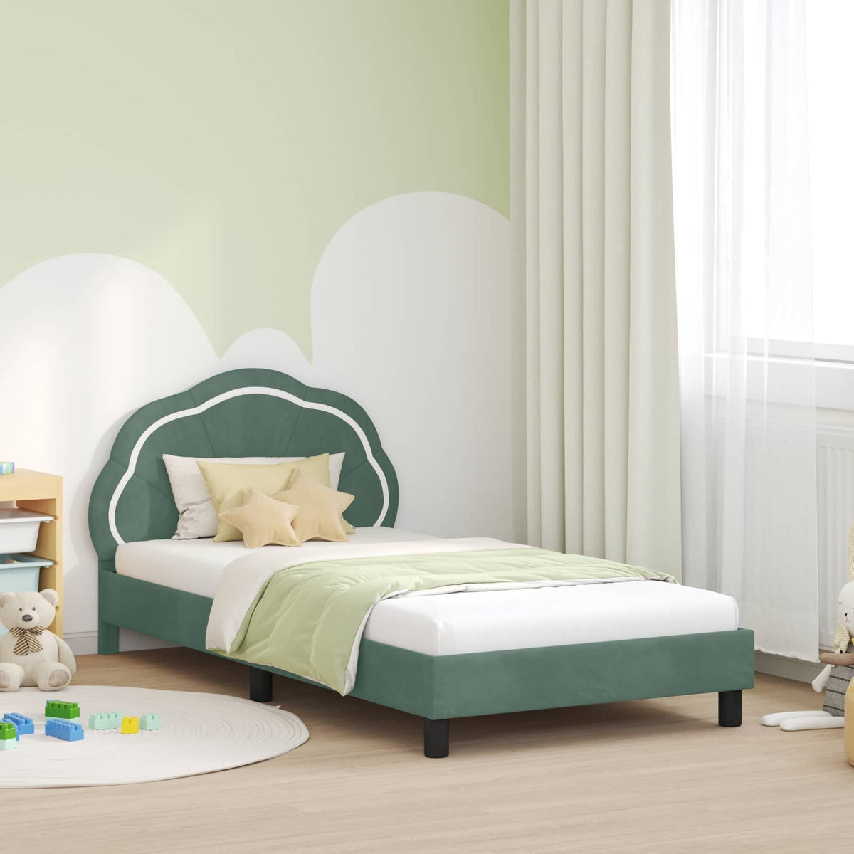 vidaXL Peuterbedframe met hoofdbord Donkergrijs 70 x 140 cm Fluweel