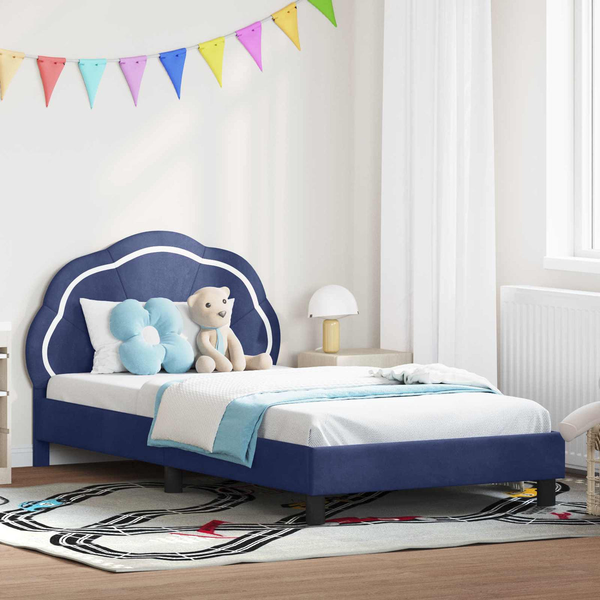 vidaXL Peuterbedframe met hoofdbord Donkergrijs 70 x 140 cm Fluweel