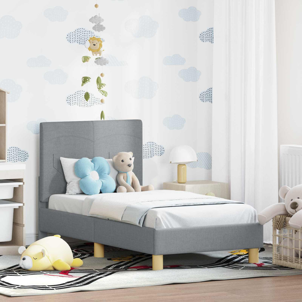 vidaXL Peuterbedframe met hoofdbord Lichtgrijs 70 x 140 cm Stof
