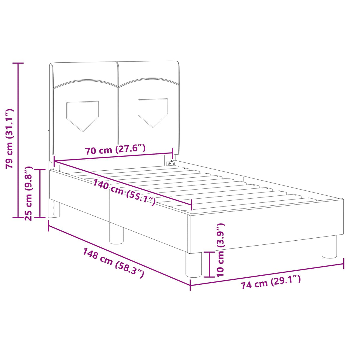 vidaXL Peuterbedframe met hoofdbord Lichtgrijs 70 x 140 cm Stof
