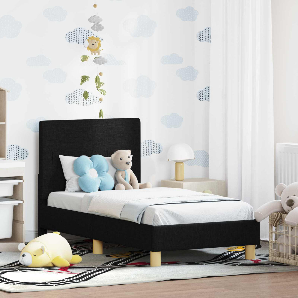 vidaXL Peuterbedframe met hoofdbord Lichtgrijs 70 x 140 cm Stof