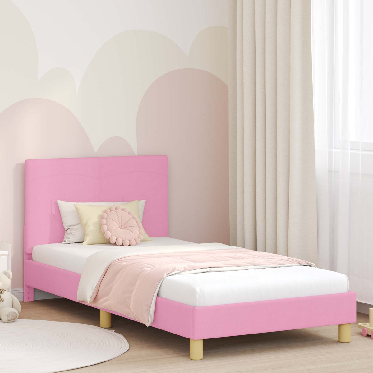 vidaXL Peuterbedframe met hoofdbord Lichtgrijs 70 x 140 cm Stof