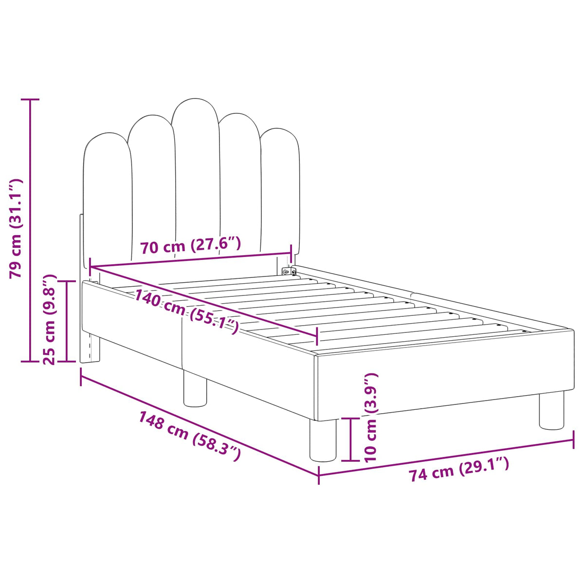 vidaXL Peuterbedframe met hoofdbord Lichtgrijs 70 x 140 cm Stof