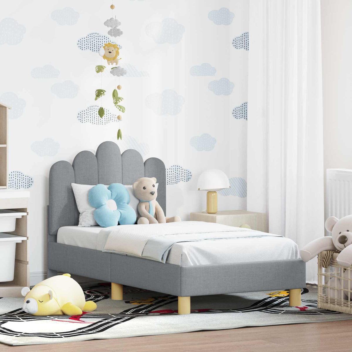 vidaXL Peuterbedframe met hoofdbord Lichtgrijs 70 x 140 cm Stof