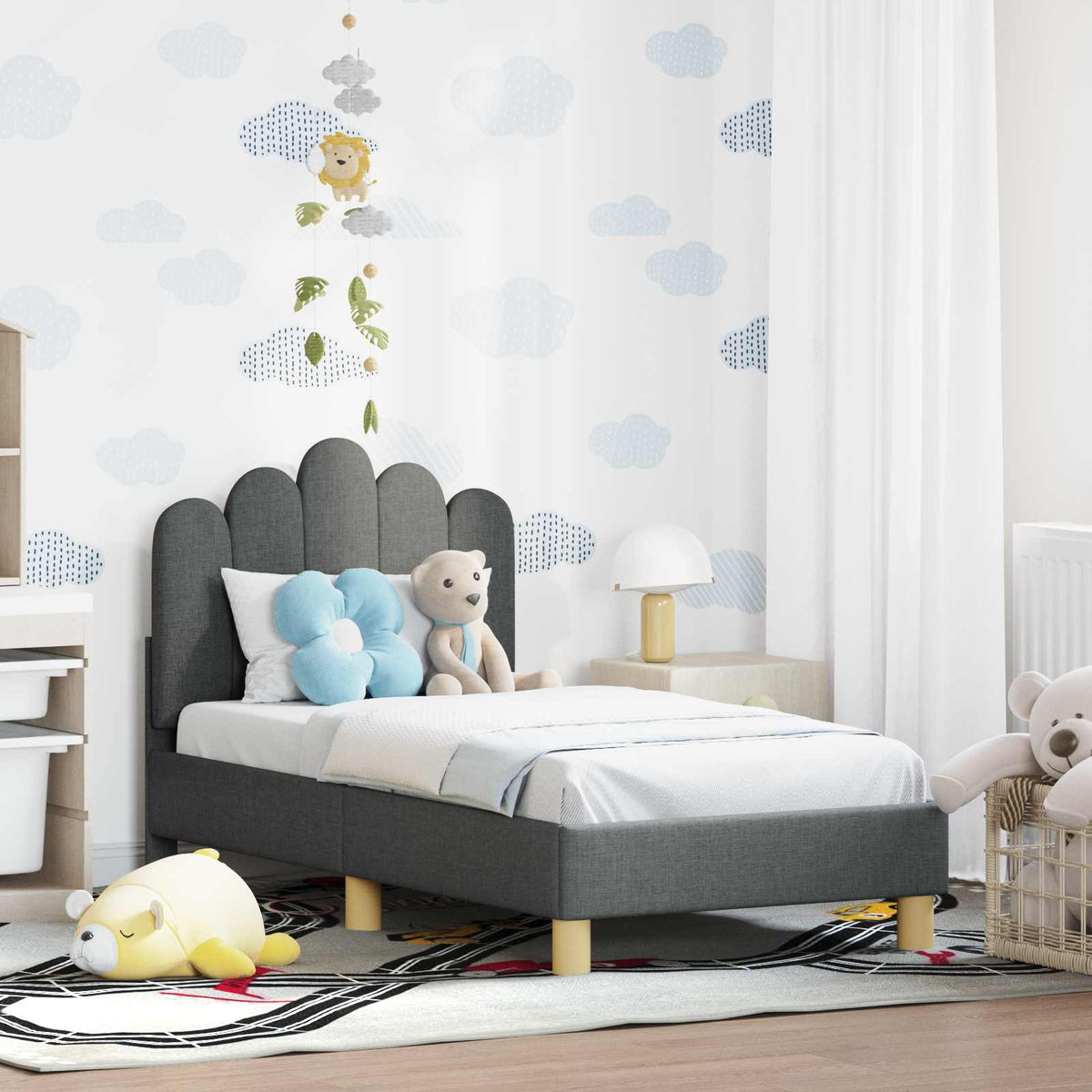 vidaXL Peuterbedframe met hoofdbord Lichtgrijs 70 x 140 cm Stof