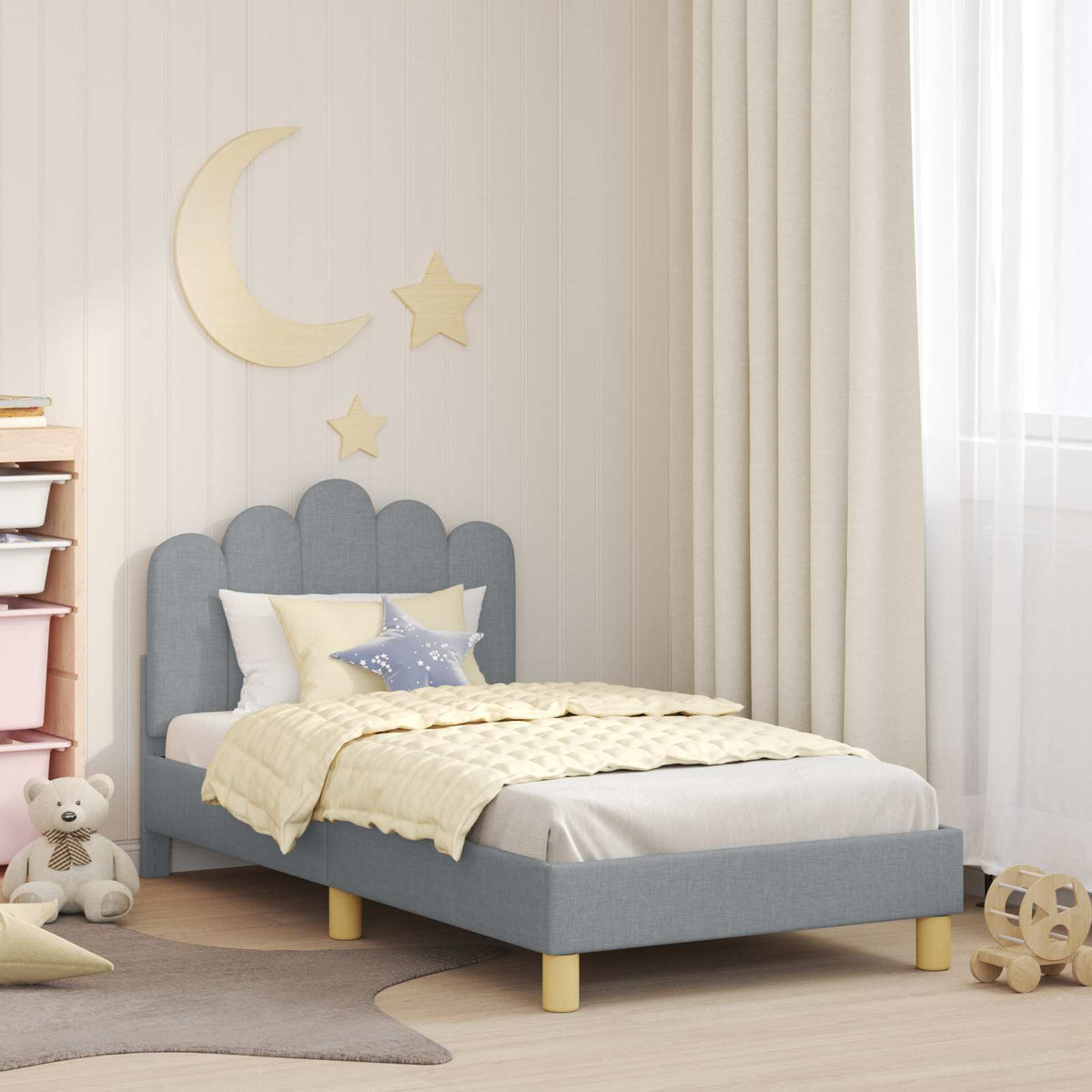 vidaXL Peuterbedframe met hoofdbord Lichtgrijs 70 x 140 cm Stof