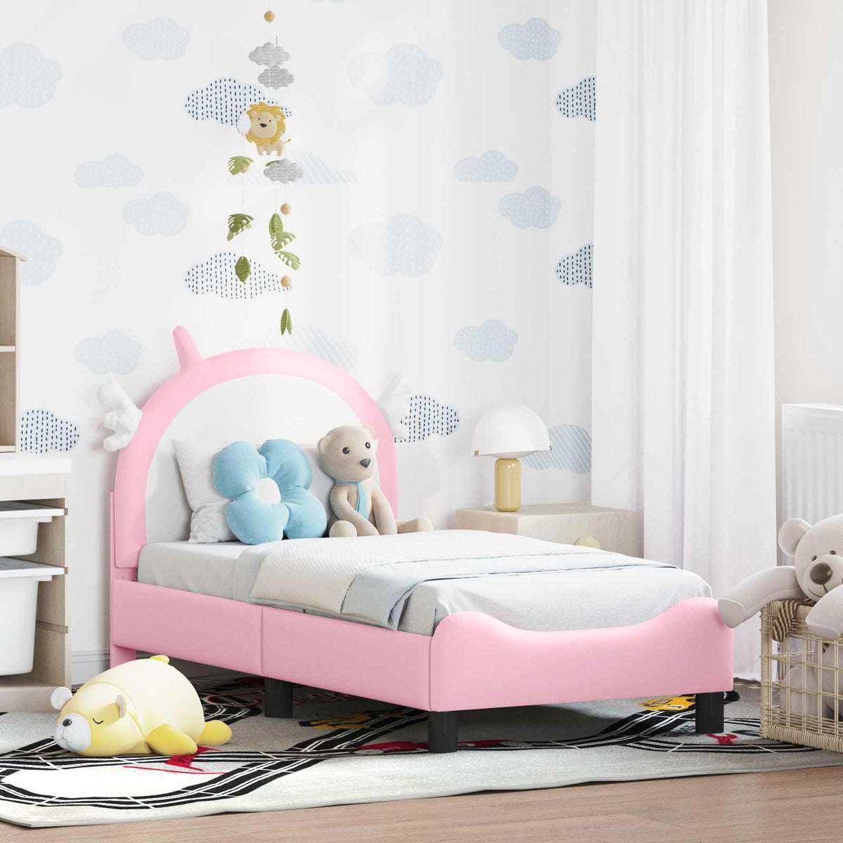 vidaXL Peuterbedframe met hoofdbord met hoofdeinde Roze 70 x 140 cm PU