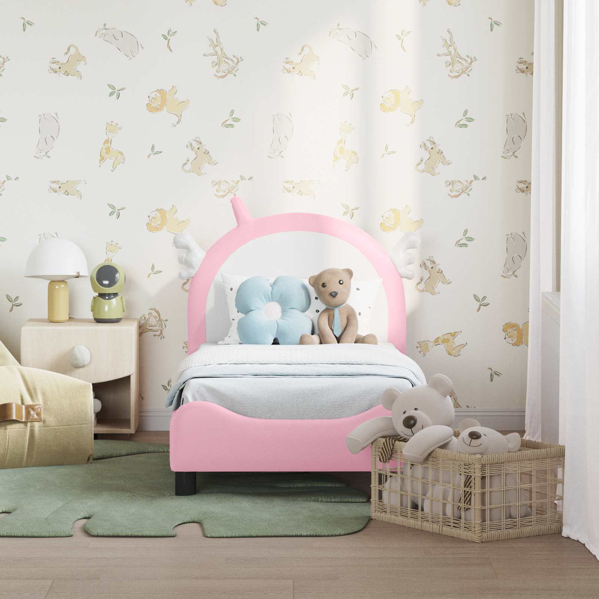 vidaXL Peuterbedframe met hoofdbord met hoofdeinde Roze 70 x 140 cm PU