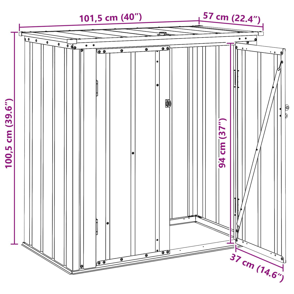 vidaXL Tuinopslagdoos Zwart 101,5 x 57 x 100,5 cm Staal