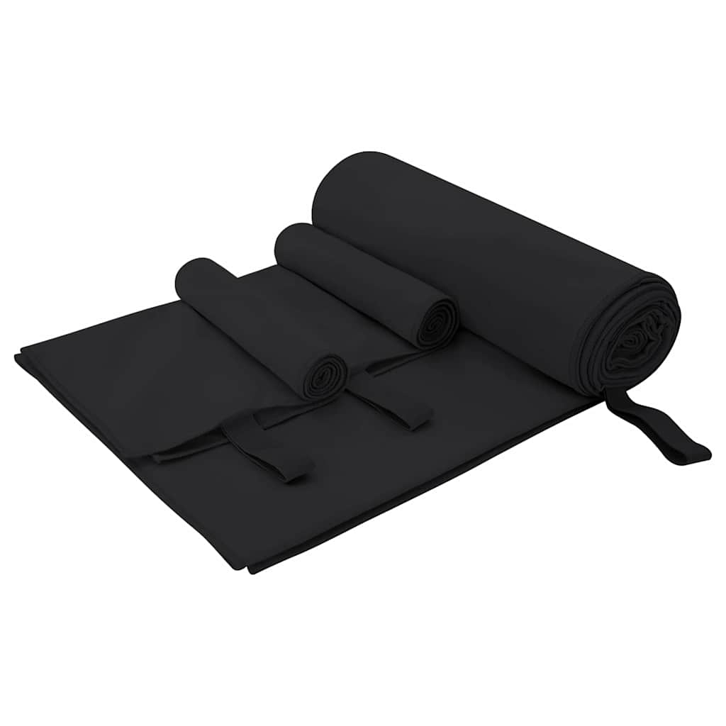 vidaXL Set van Sporthanddoeken 3 pcs Zwart Polyester en Polyamide