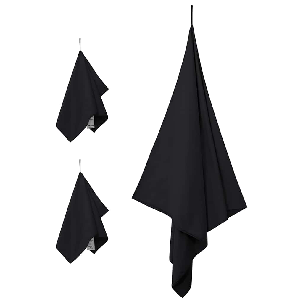 vidaXL Set van Sporthanddoeken 3 pcs Zwart Polyester en Polyamide