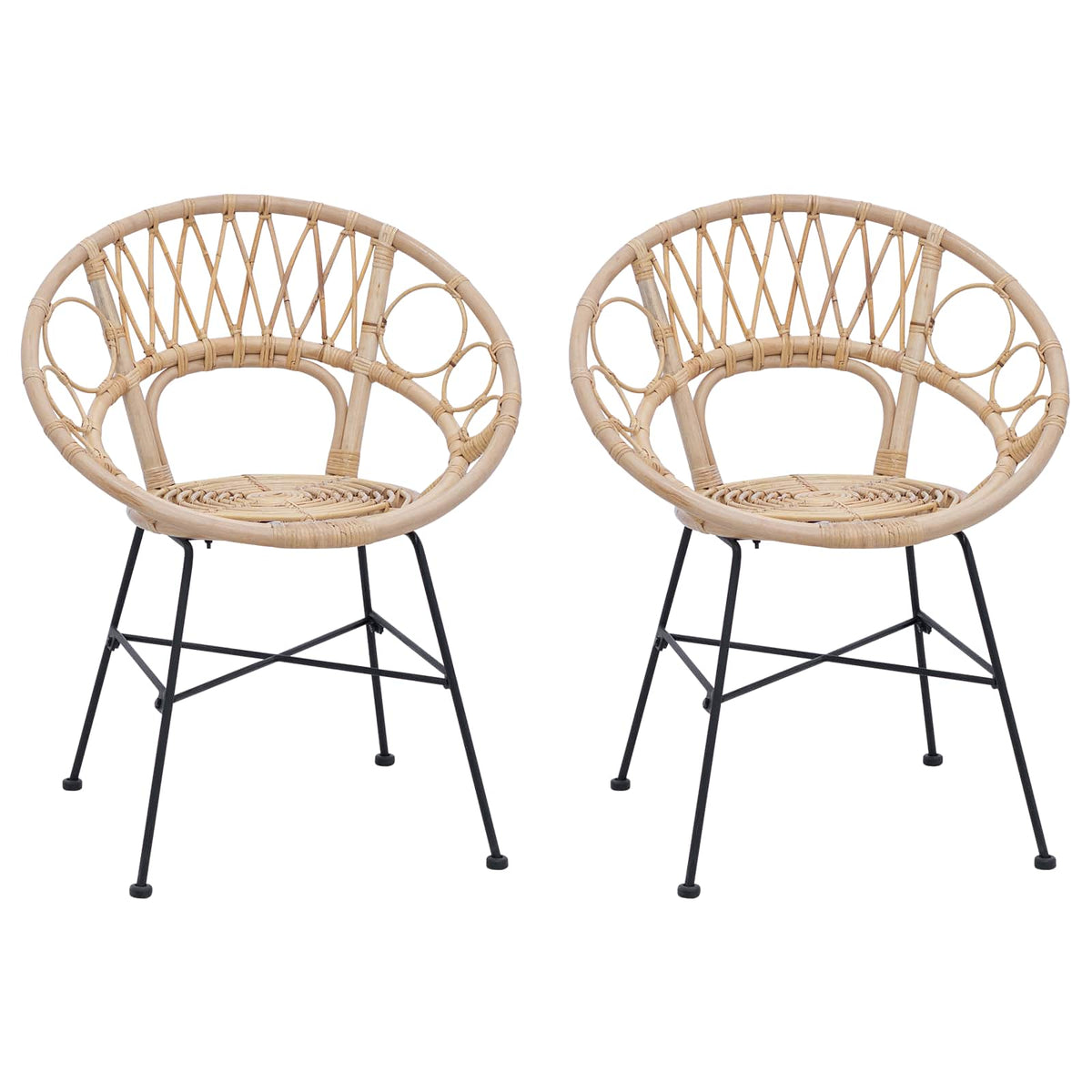 vidaXL Eetkamerstoel 2 pcs Naturel 65 x 55,5 x 81 cm Riet en IJzer