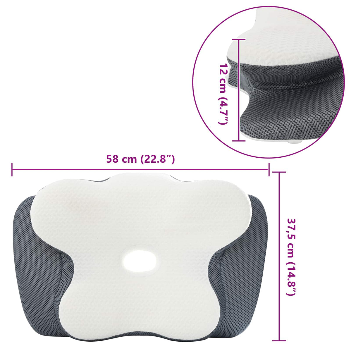 vidaXL Hoofdkussen met kussen Wit 60 x 37 x 13 cm Polyester