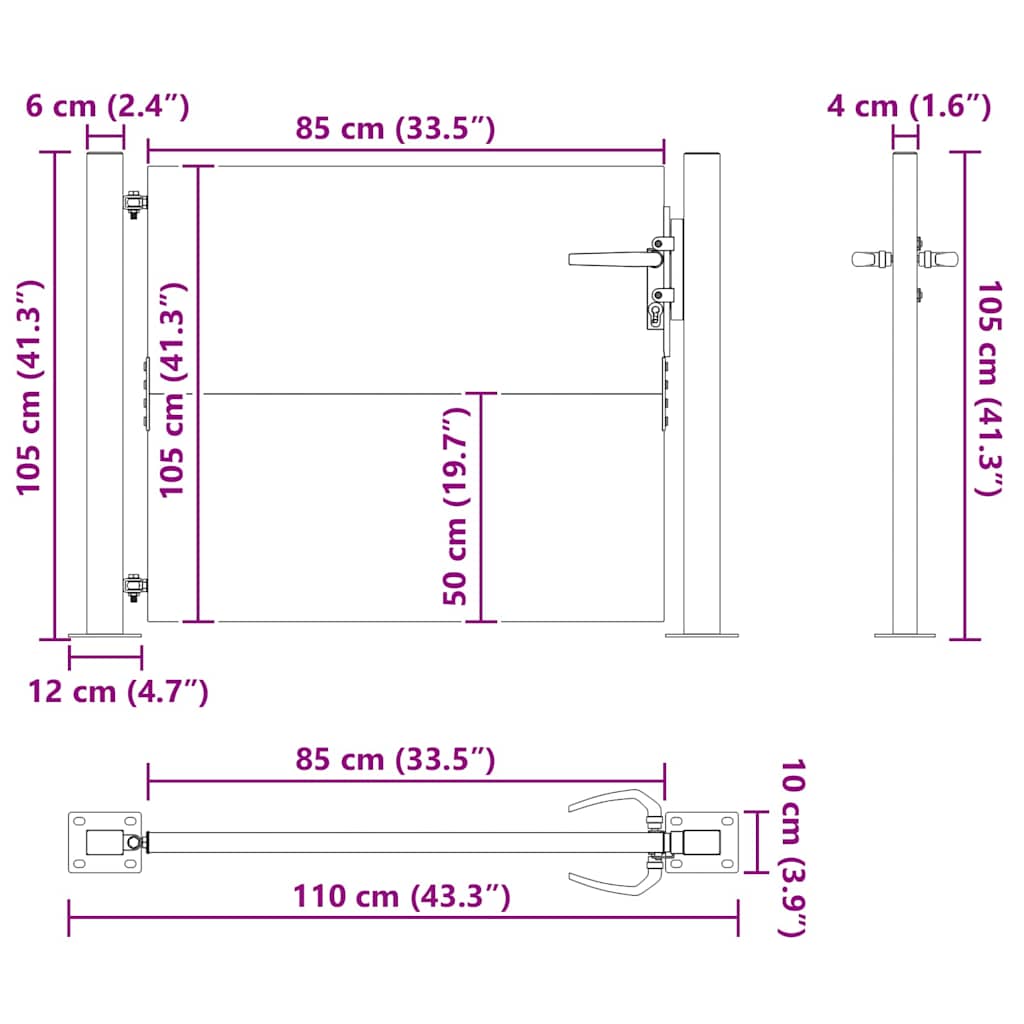 vidaXL Poort 105x180 cm cortenstaal
