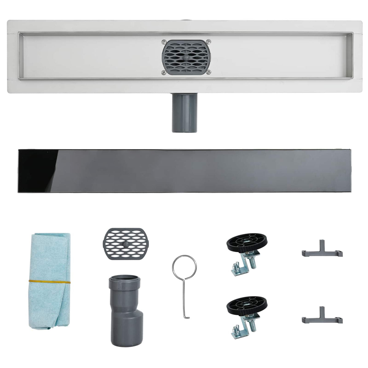vidaXL Doucheafvoer Glasdeksel met 360° Sifon Zwart 50 cm