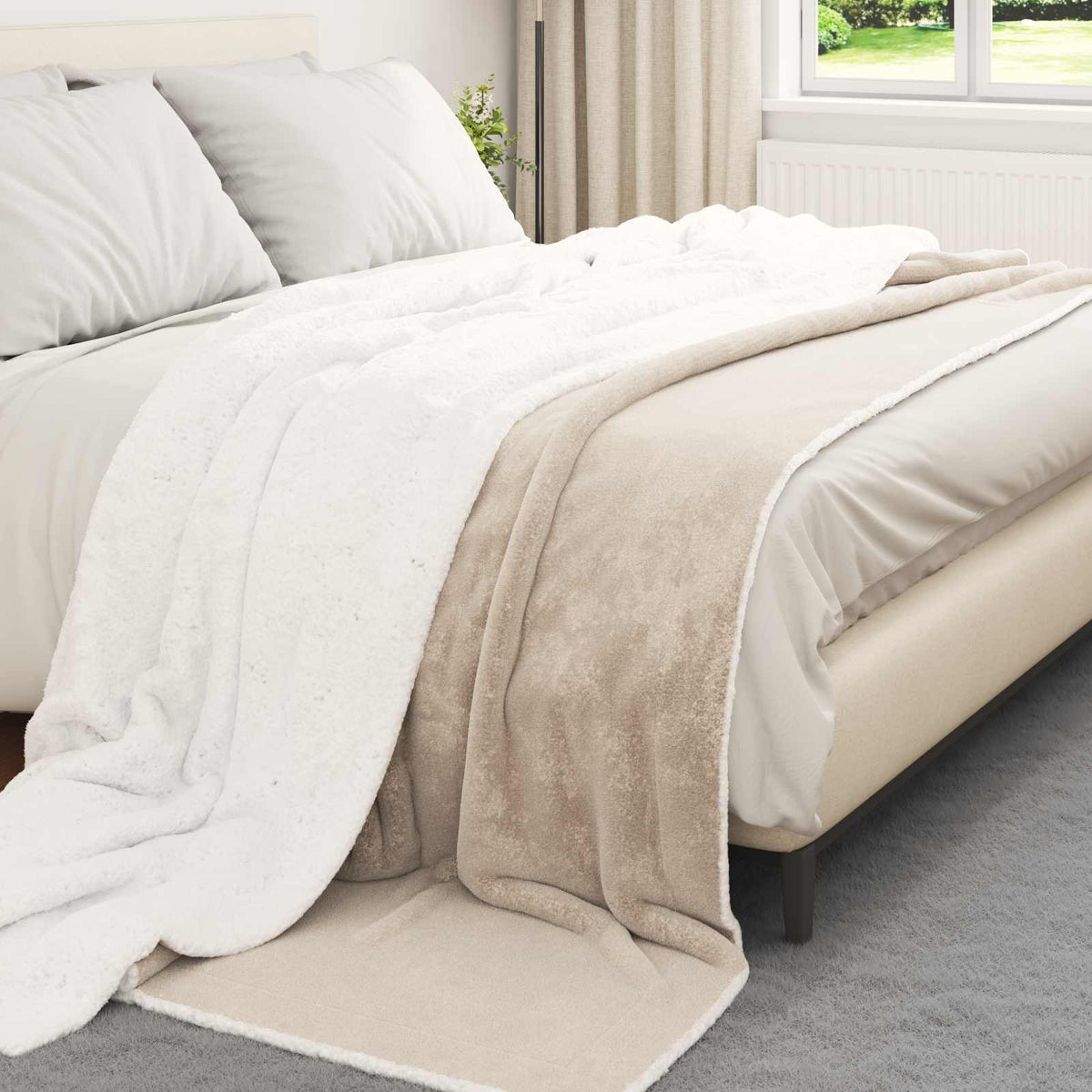 vidaXL Gooi Deken Beige 130 x 150 cm Fleece