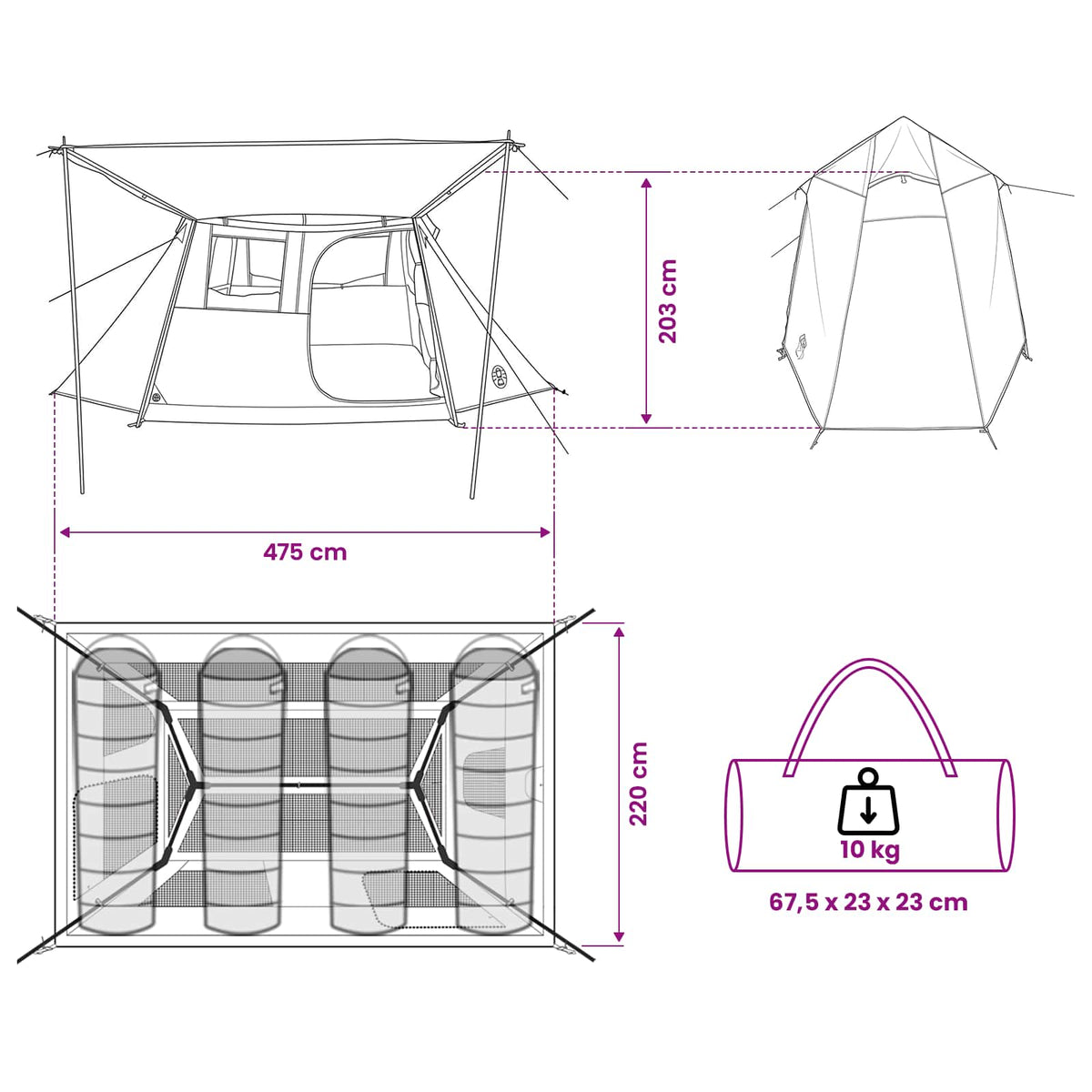 vidaXL Tunneltent Groen 475 x 220 x 192 cm
