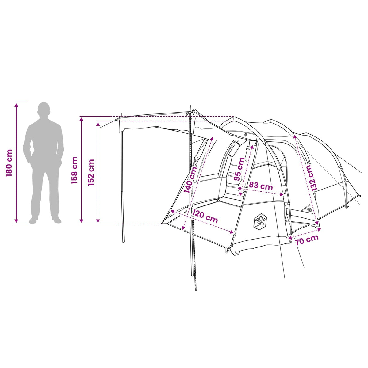 vidaXL Tunneltent Groen 390 x 215 x 152 cm