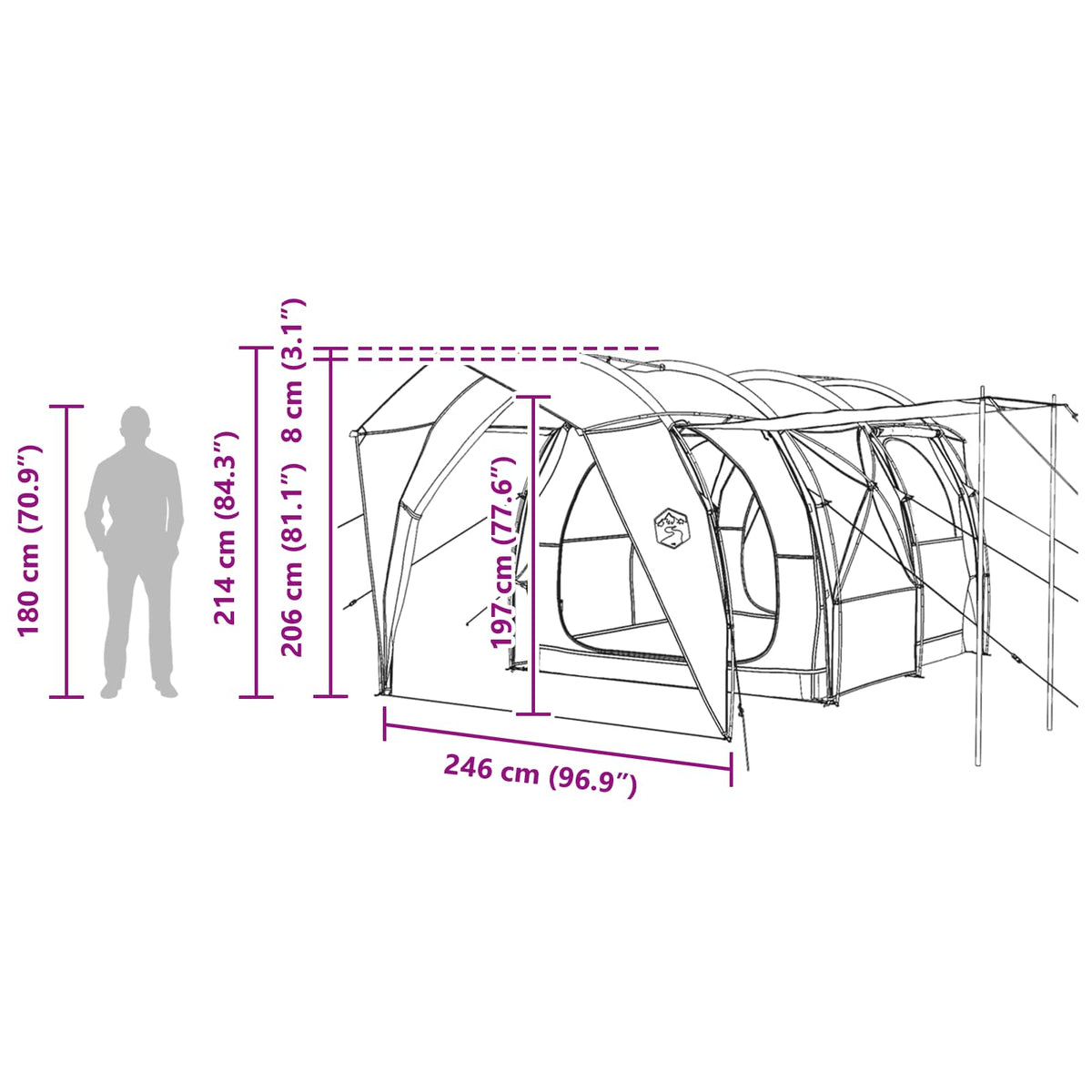 vidaXL Tunneltent Groen 382 x 262 x 214 cm