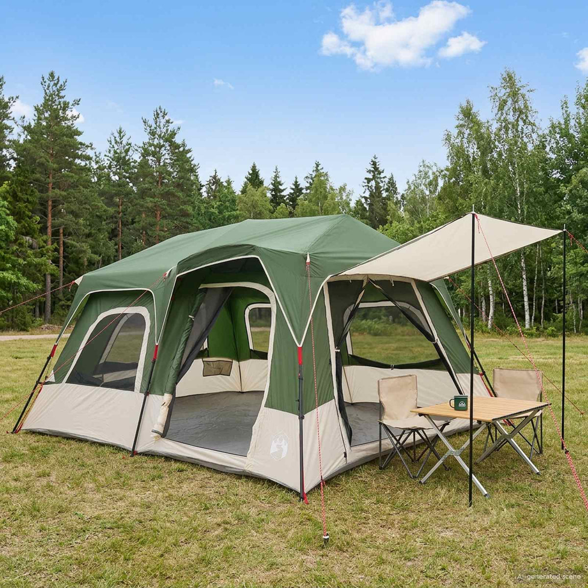 vidaXL Directe Tent Groen 8-persoons 185T Polyester met PU Coating