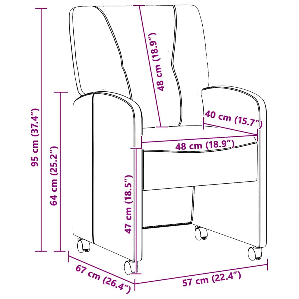 vidaXL Eetstoelen met wiel 2 pcs Grijs 57 x 67 x 95 cm Kunstleer