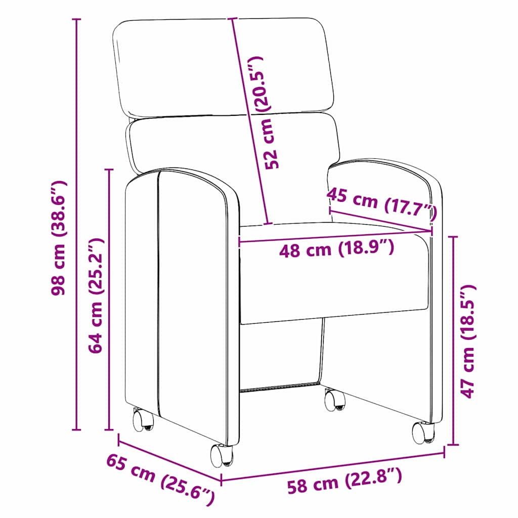 vidaXL Eetstoelen met wielen 2 pcs Lichtgrijs 58 x 65 x 98 cm Fluweel
