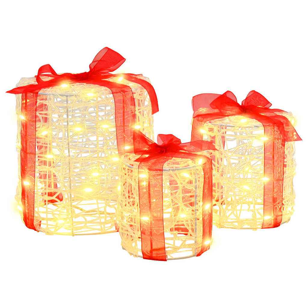 vidaXL Decoratie voor Geschenkdoos 3 pcs Warmwit 20 x 20 x 21 cm Acryl