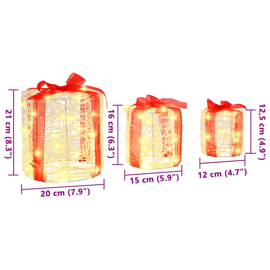 vidaXL Decoratie voor Geschenkdoos 3 pcs Warmwit 20 x 20 x 21 cm Acryl