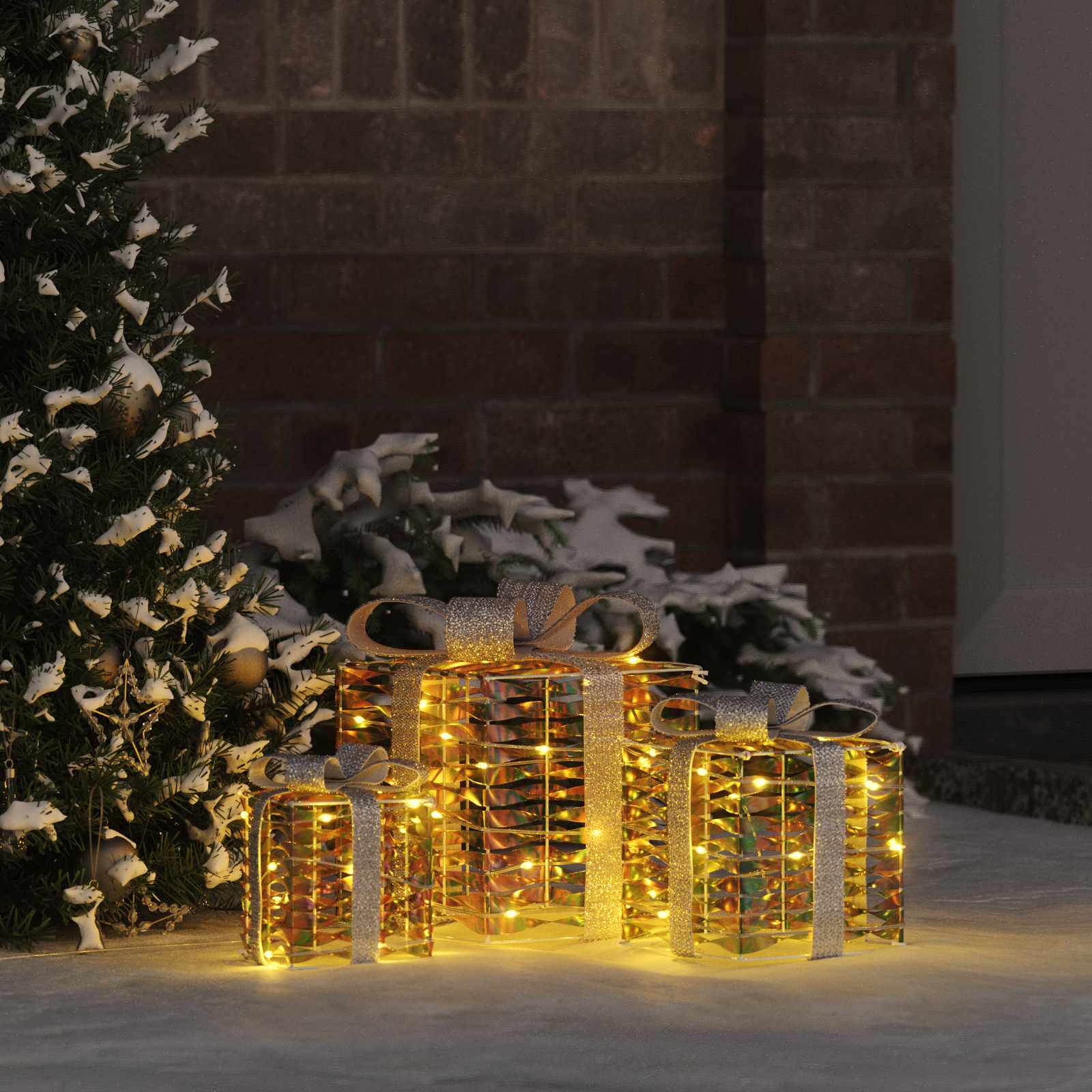 vidaXL Cadeau Doos met 60 LED 3 pcs Warmwit 20 x 20 x 20 cm PET