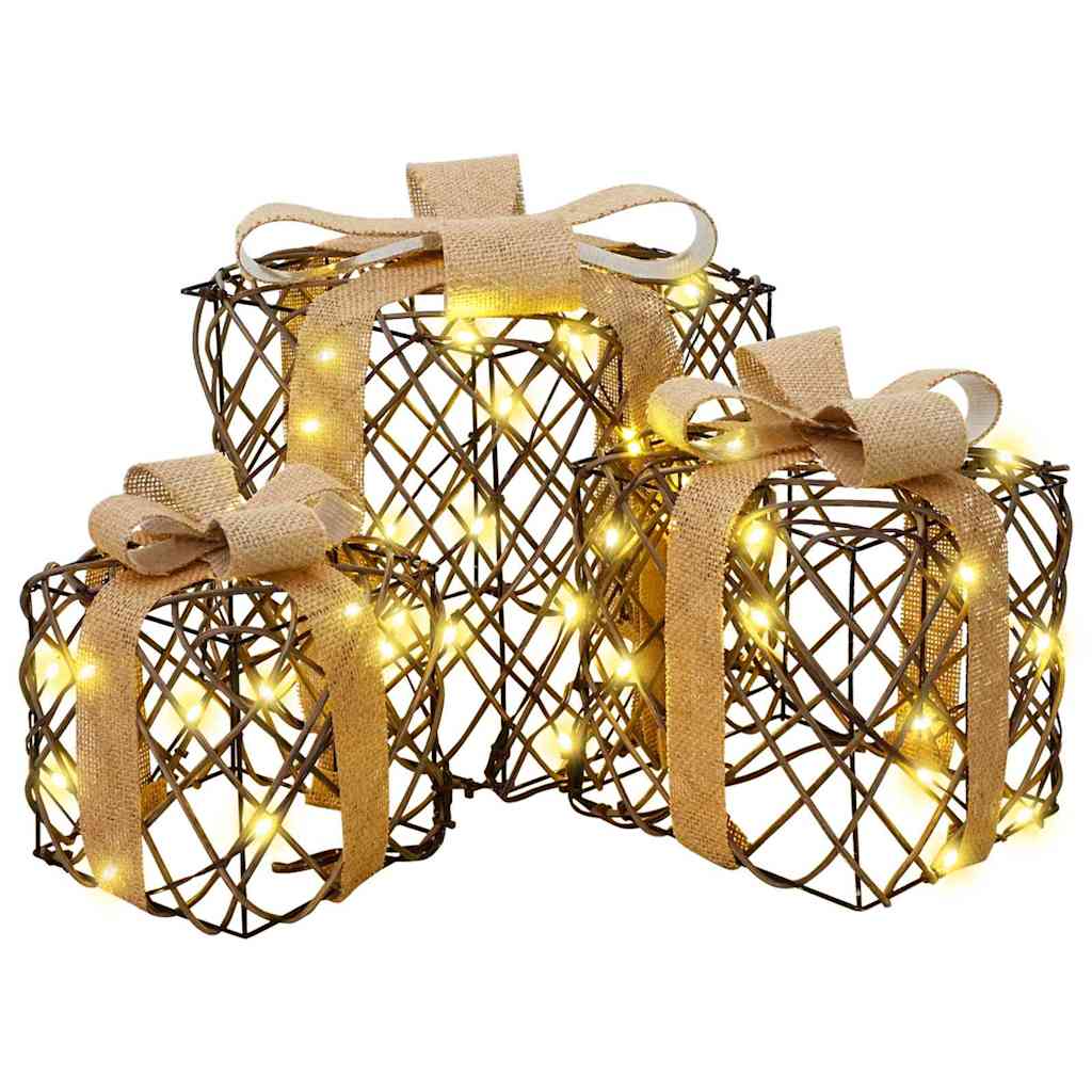 vidaXL Cadeau Doos met 60 LED 3 pcs Warmwit 20 x 20 x 20 cm PET
