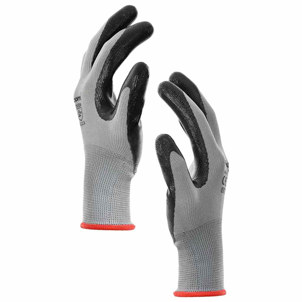 vidaXL Werkhandschoenen 12 pcs Grijs en zwart 7 / S Polyester