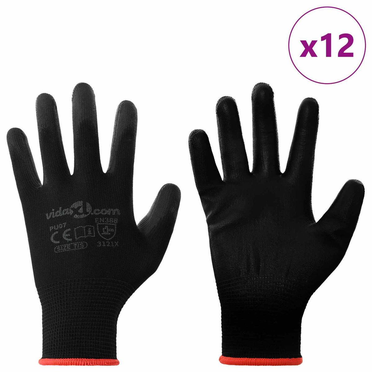 vidaXL Werkhandschoenen 12 pcs Zwart 7 / S Polyester