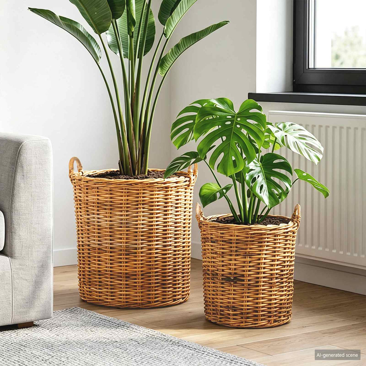 vidaXL Plantermand met opslag 2 pcs Grijs Lacak Riet