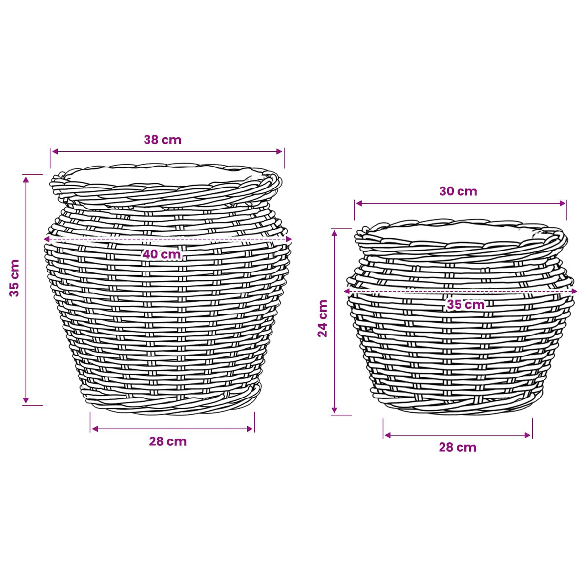 vidaXL Plantenmand met opslag 2 pcs Grijs Lacak Riet
