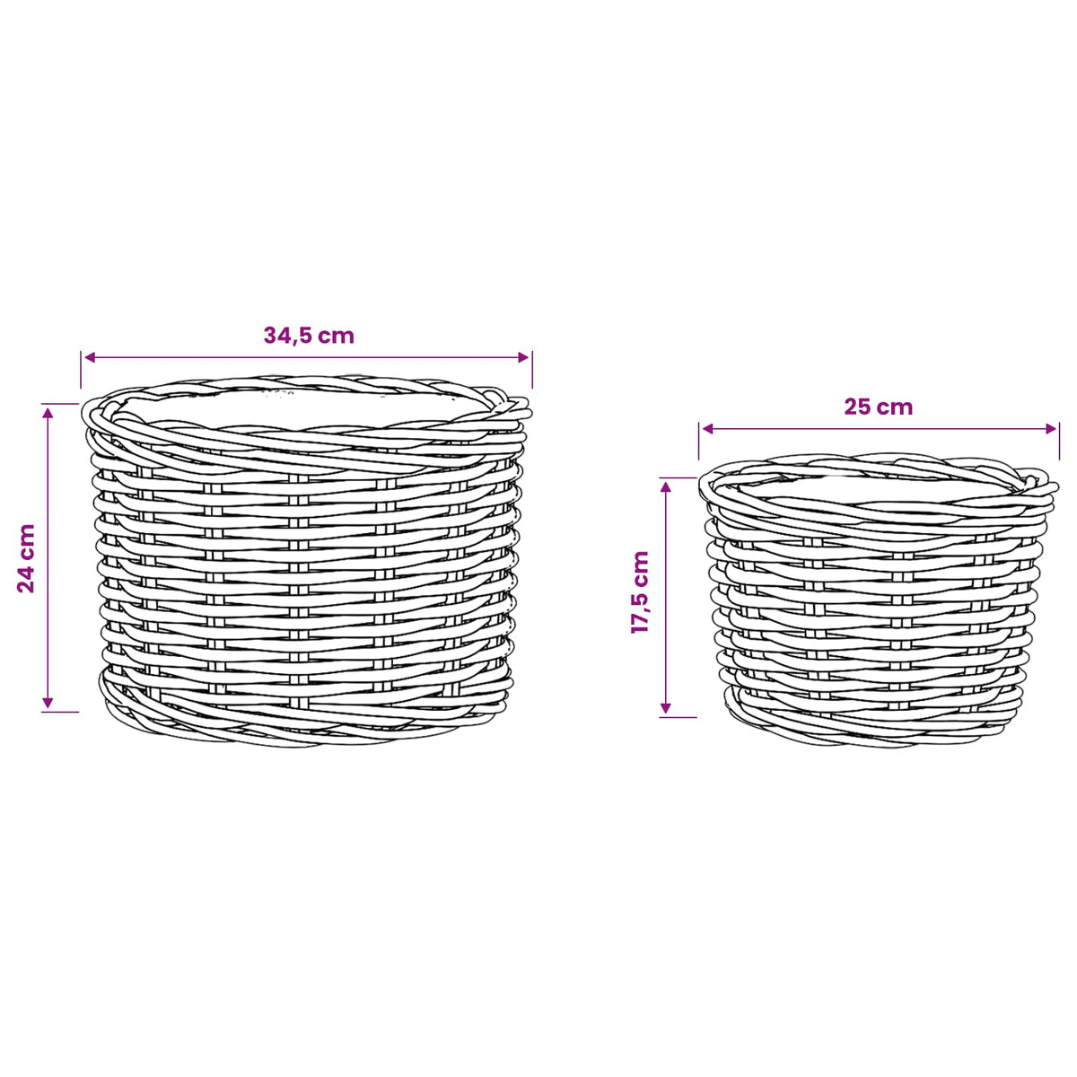 vidaXL Bloempot Mand met opslag 2 pcs Grijs Kubu Rattan