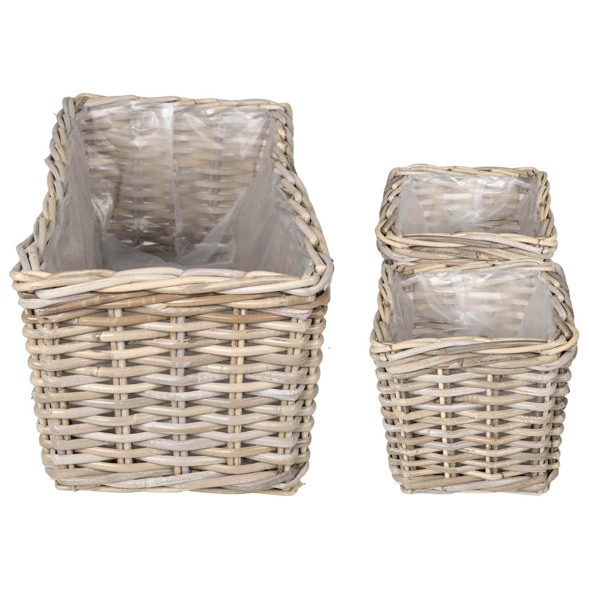 vidaXL Plantenmand met opslag 3 pcs Grijs Kubu Rattan