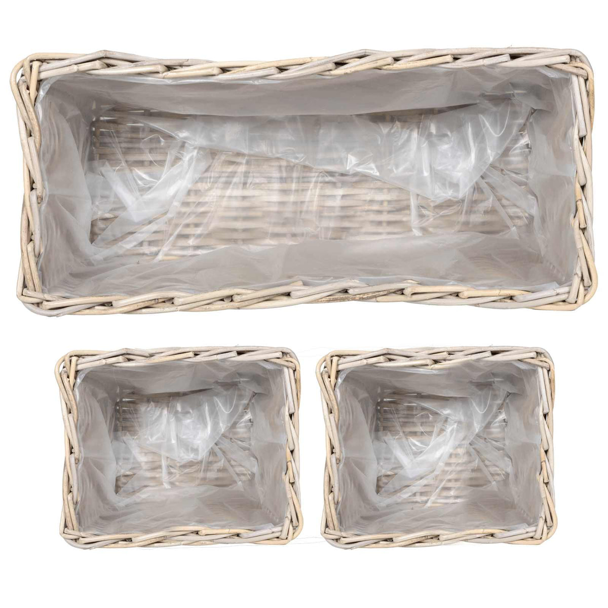 vidaXL Plantenmand met opslag 3 pcs Grijs Kubu Rattan