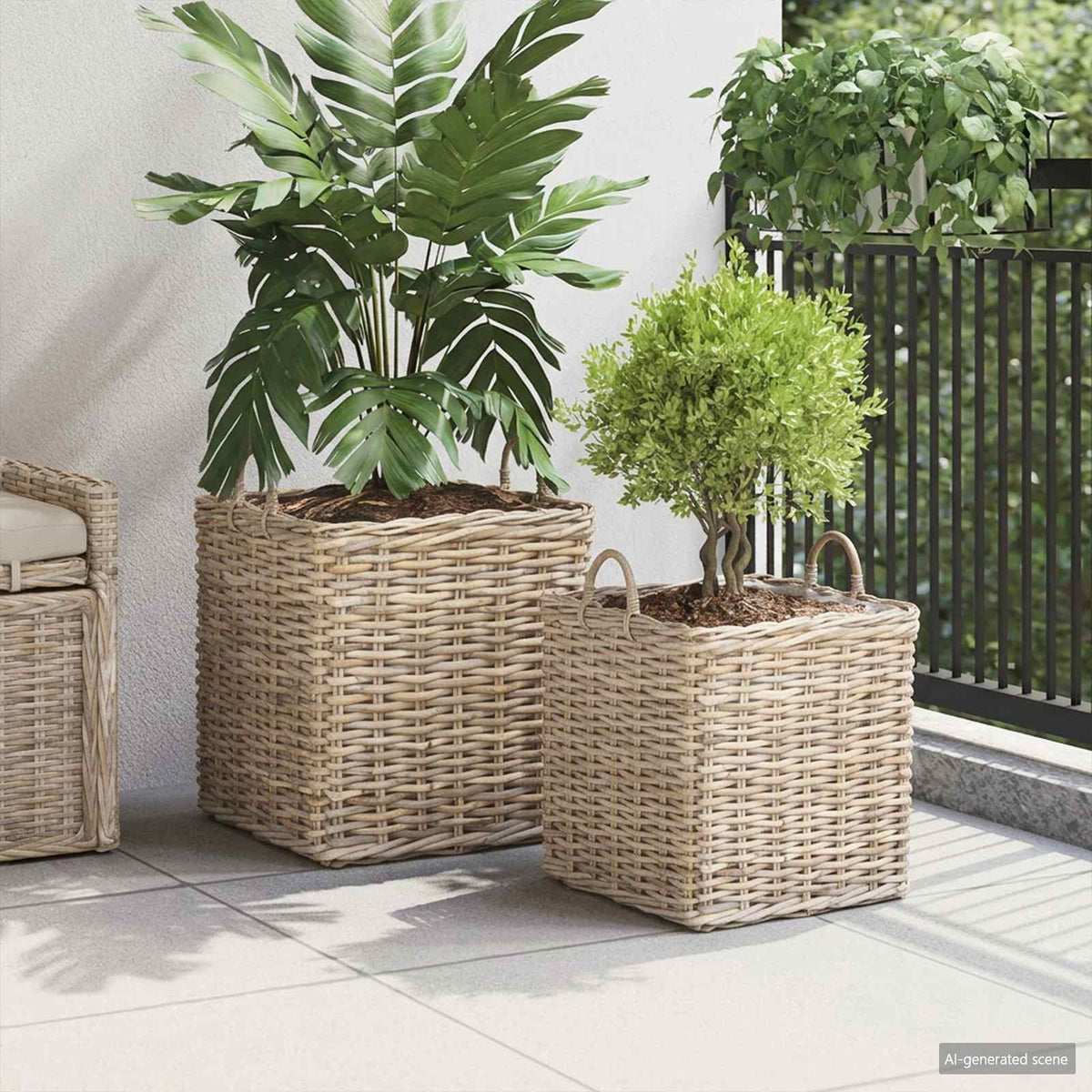 vidaXL Plantenmand met opslag 2 pcs Grijs Lacak Riet